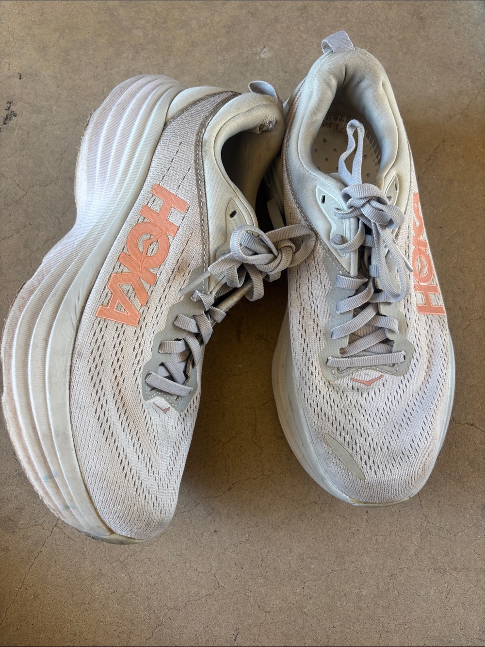 Hoka Women's Light Gray Athletic Running Shoes with Coral Logo